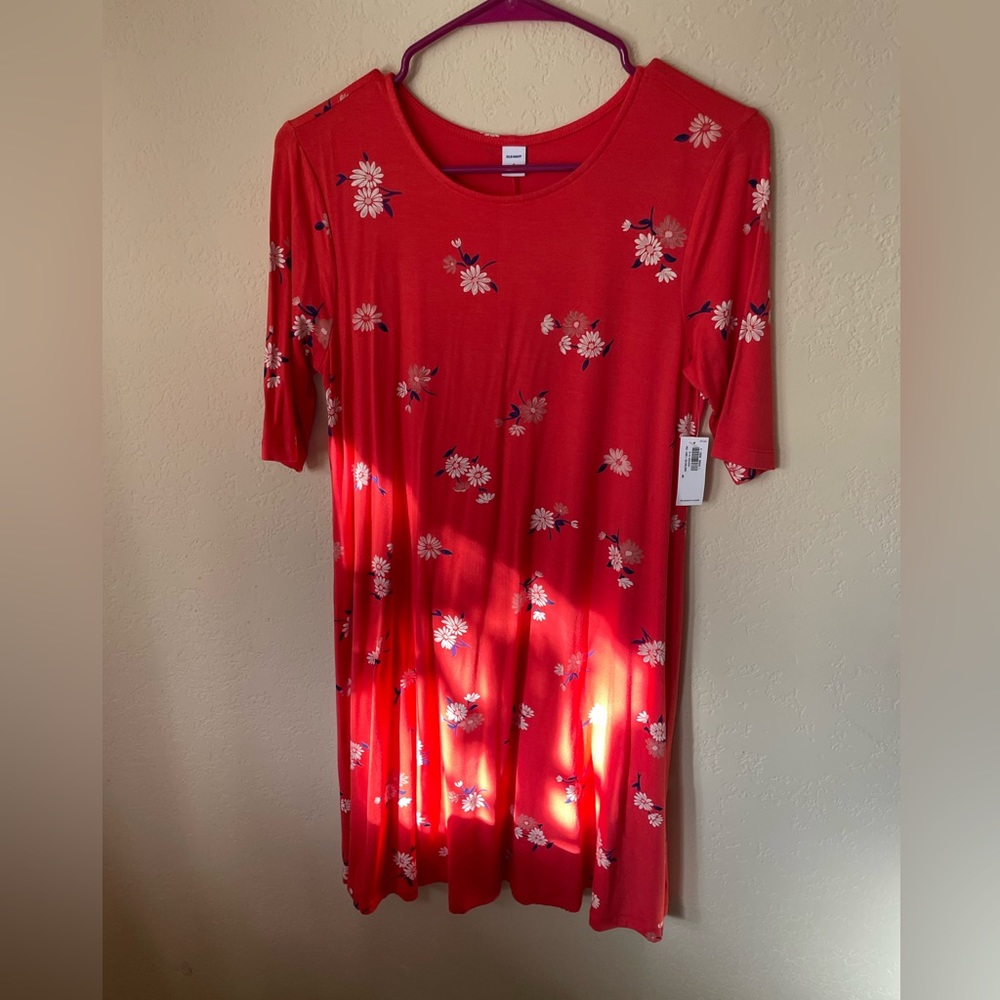 **NWT** size S Old Navy dress, vibrant dark orange w/white floral print - Picture 6 of 6